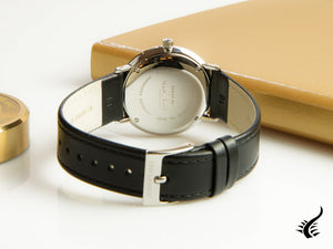 Montre Junghans Max Bill Handaufzug, 34 mm, blanc, bracelet en cuir, 027/3700.02