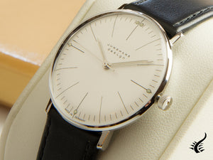 Junghans Max Bill Handaufzug Watch, 34mm, White, Leather strap, 027/3700.02