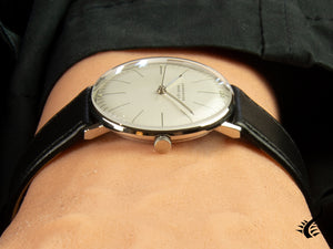 Montre Junghans Max Bill Handaufzug, 34 mm, blanc, bracelet en cuir, 027/3700.02