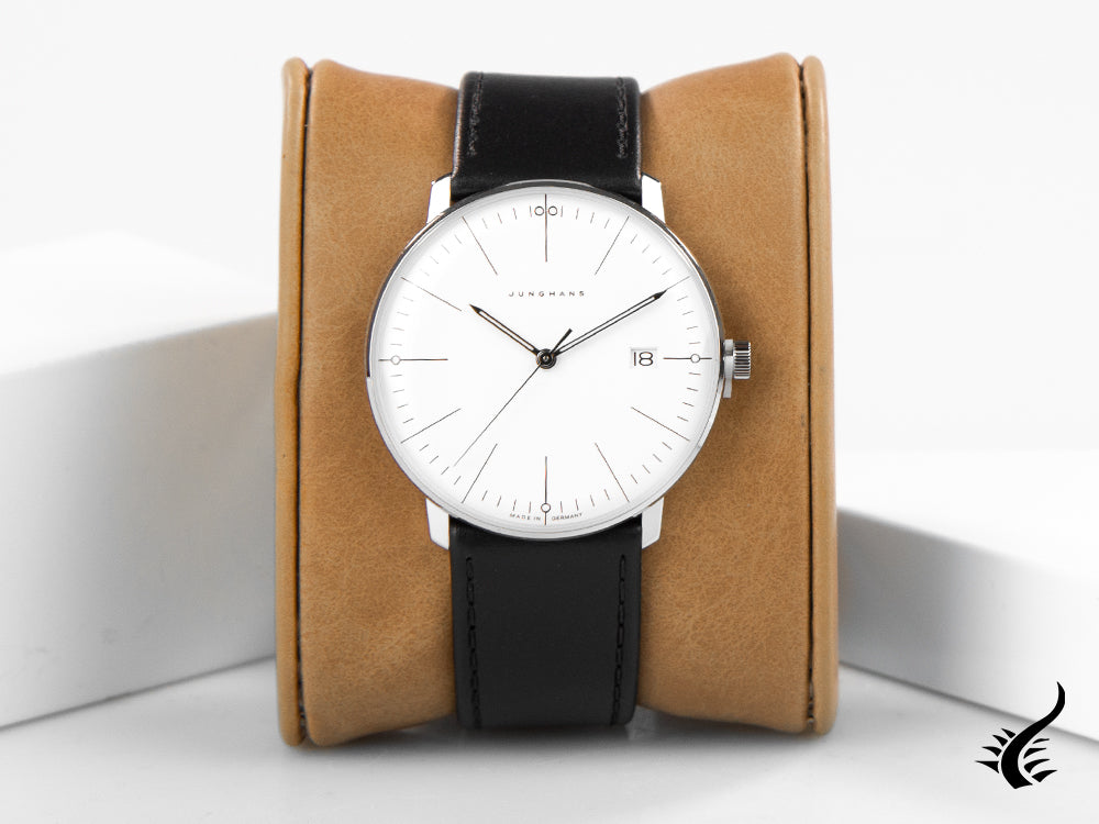 Junghans Max Bill Quartz Quartz Watch, 38mm, Silver, Leather strap, 041/4817.02