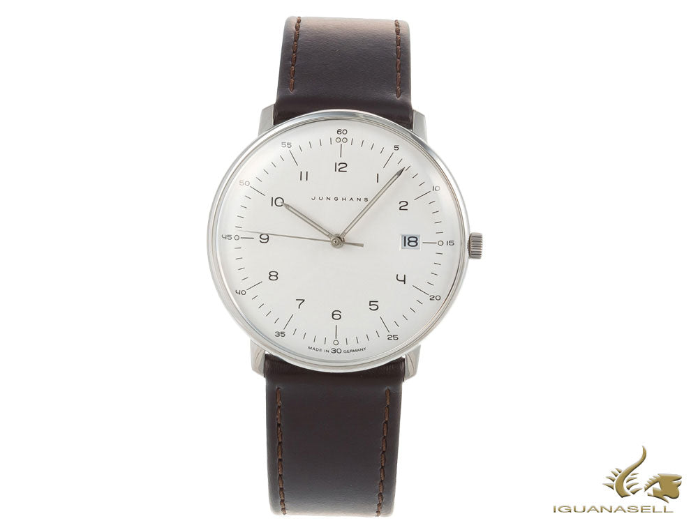 Junghans Max Bill Quartz Quartz Watch, 38mm, Silver, Leather strap, 041/4461.00