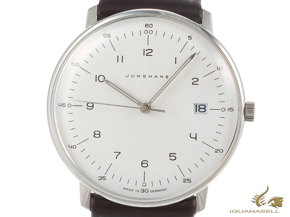 Junghans Max Bill Quartz Quartz Watch, 38mm, Silver, Leather strap, 041/4461.00