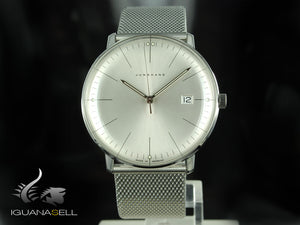 Montre à quartz Junghans Max Bill, J645.33, 38 mm, blanc, bracelet en maille, 041/4463.44