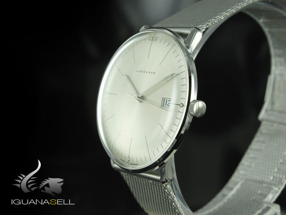 Montre à quartz Junghans Max Bill, J645.33, 38 mm, blanc, bracelet en maille, 041/4463.44