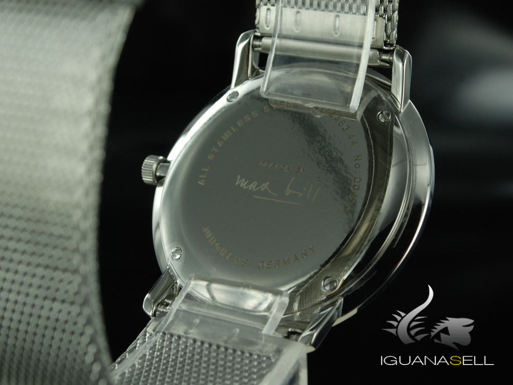 Junghans Max Bill Quartz watch, J645.33, 38mm, White, Mesh strap, 041/4463.44