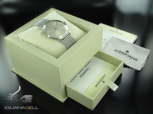 Montre à quartz Junghans Max Bill, J645.33, 38 mm, blanc, bracelet en maille, 041/4463.44