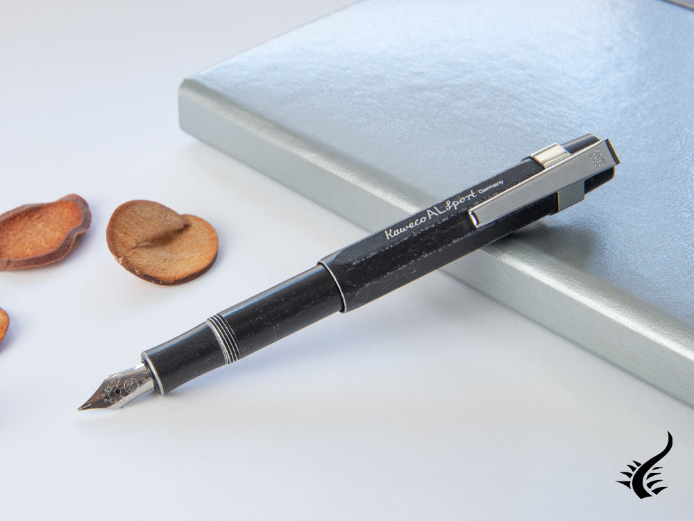 Kaweco AL Sport Stonewashed Fountain Pen, Aluminum, Black, Octagonal