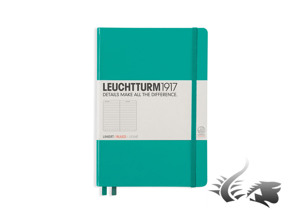 Leuchtturm1917 Hardcover Notebook, Medium (A5), Ruled, Emerald, 249 pages