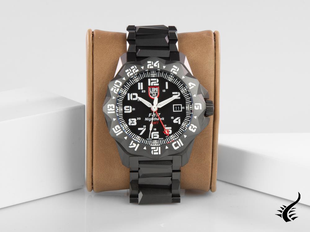 Montre à quartz Luminox Air F-117 Nighthawk, noire, 44 mm, 20 atm, GMT, XA.6422