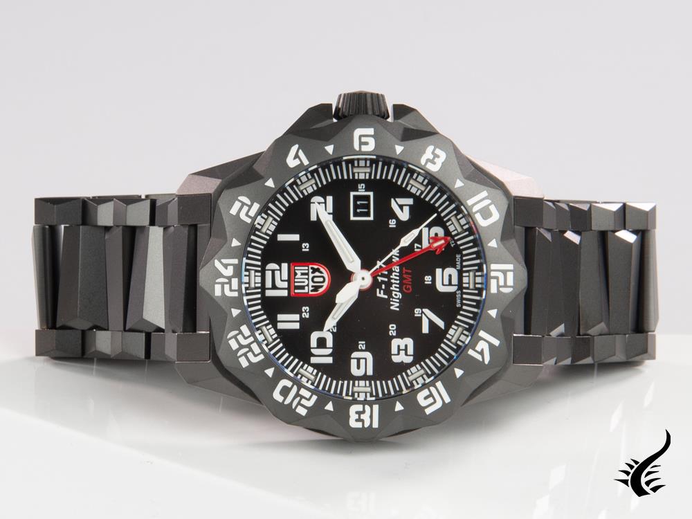 Luminox Air F-117 Nighthawk Quartz watch, Black, 44mm, 20 atm, GMT, XA.6422