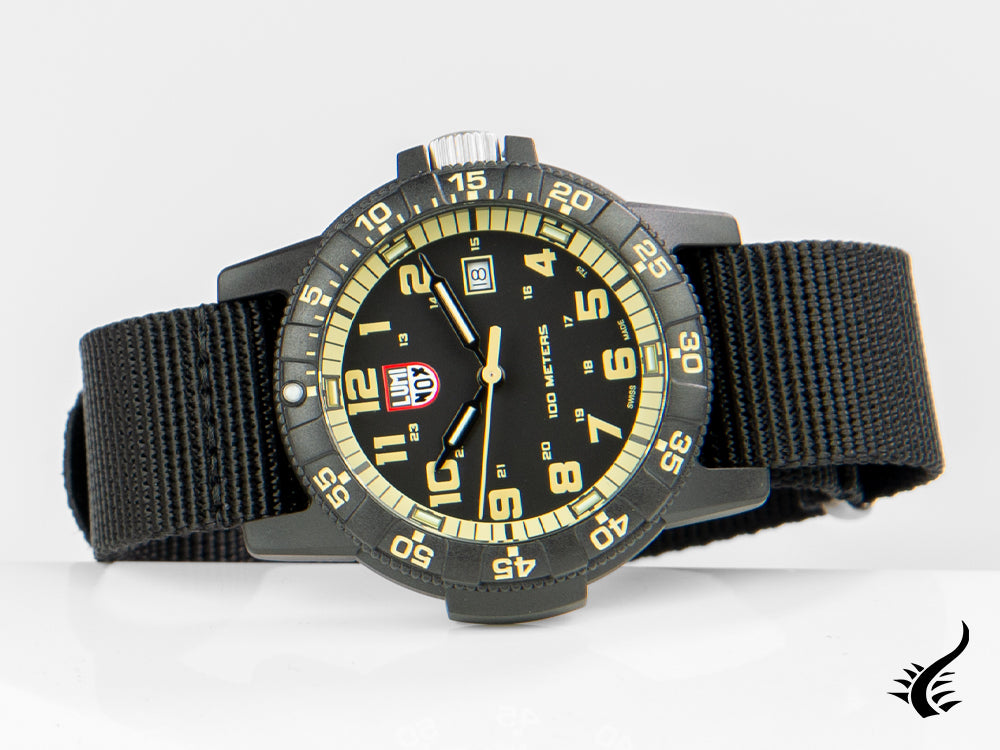 Montre à quartz géante Luminox Sea Turtle, noir/beige, carbone, 44 mm, 10 atm, jour