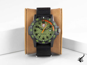 Montre à quartz géante Luminox Sea Turtle, verte, carbone, 44 mm, 10 atm, jour