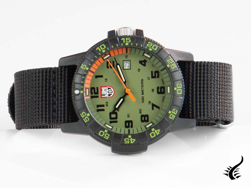 Montre à quartz géante Luminox Sea Turtle, verte, carbone, 44 mm, 10 atm, jour