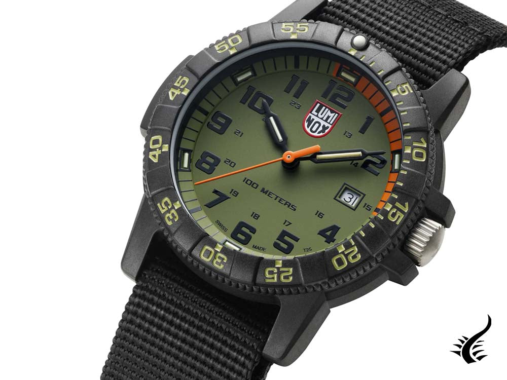 Montre à quartz géante Luminox Sea Turtle, verte, carbone, 44 mm, 10 atm, jour