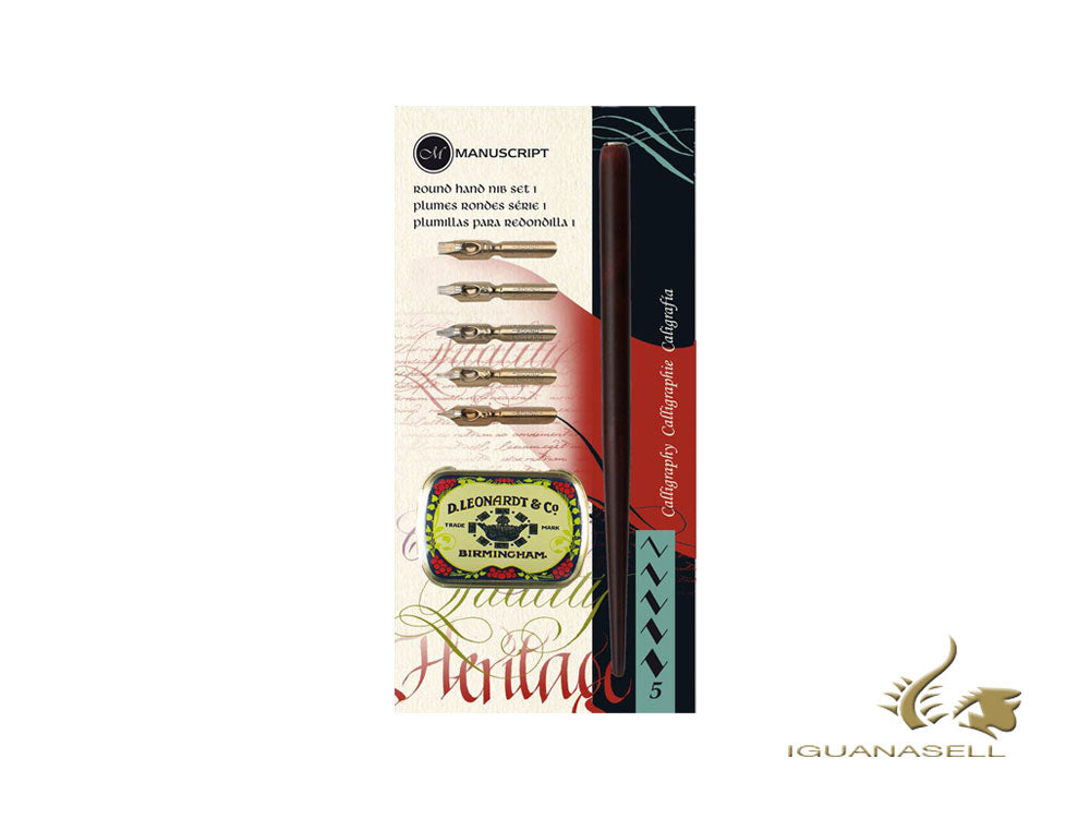 Coffret de calligraphie Leonardt rond, bois, marron, trempé, MDP2026-A