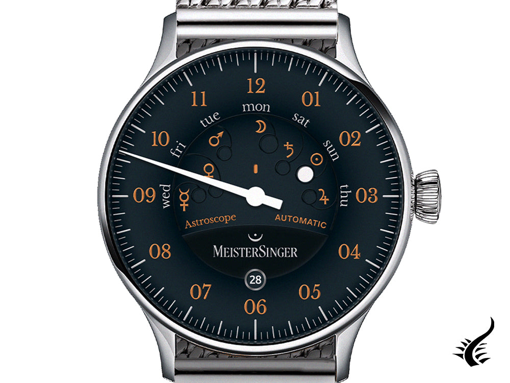 Meistersinger Astroscope Automatic Watch, SW 200-1, 40 mm, Black, AS902OR-MIL20