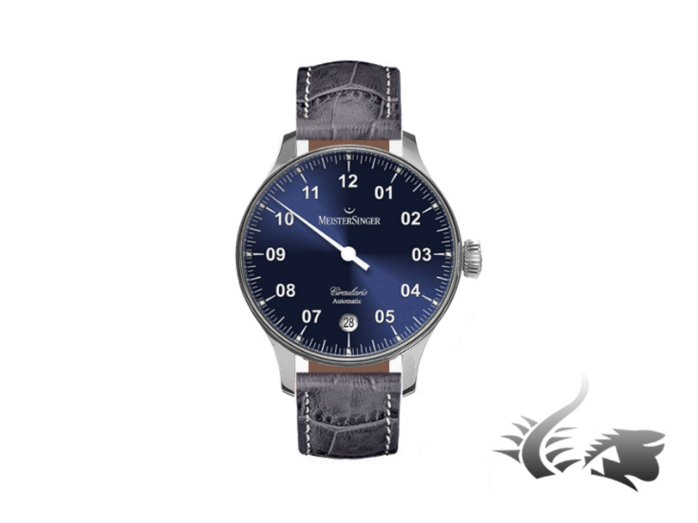 Meistersinger Circularis Automatic Watch, MSA01, Sunburst Blue, 43mm, Grey strap