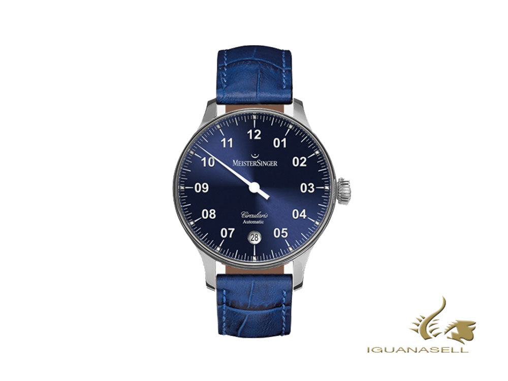 Montre automatique Meistersinger Circularis, MSA01, Sunburst Blue, 43 mm, bracelet bleu