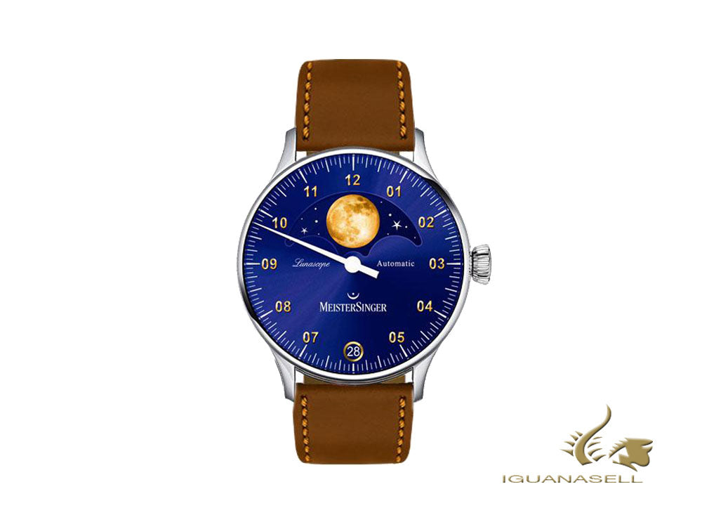 Meistersinger Lunascope Automatic Watch, Blue, ETA 2836-2, 40 mm, LS908G-SCF02