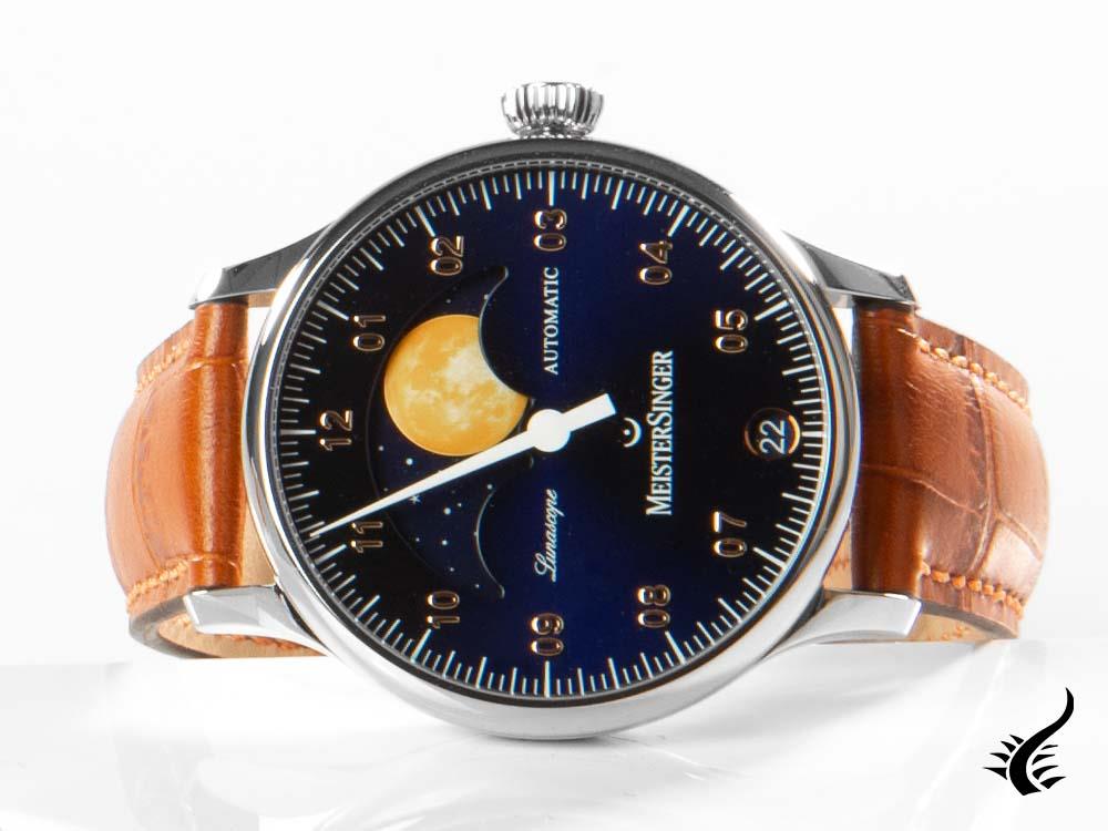 Meistersinger Lunascope Automatic Watch, Blue, ETA 2836-2, 40mm, Leather, LS908G