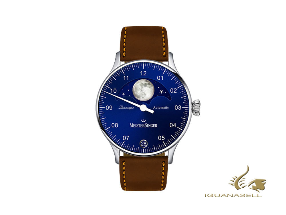 Meistersinger Lunascope Blue Automatic Watch, 40 mm, Day, LS908-SCF02