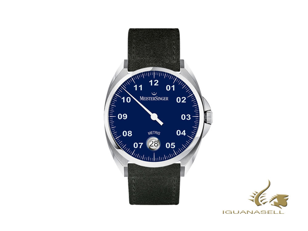 Meistersinger Metris Blue Automatic Watch, 38mm, Leather strap, ME908-SV01