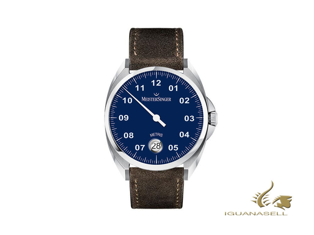 Meistersinger Metris Blue Automatic Watch, 38mm, Leather strap, ME908-SV02