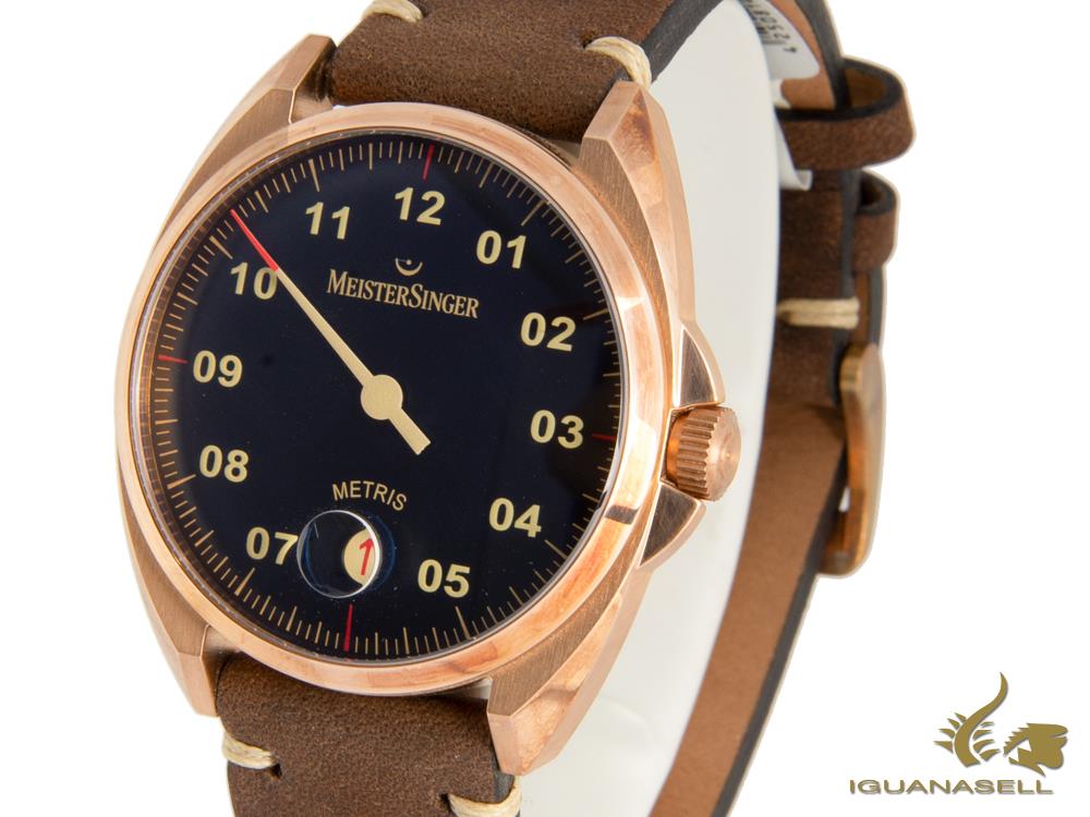 Montre automatique Meistersinger Metris Bronze, 38 mm, cuir, bleu, ME917BR