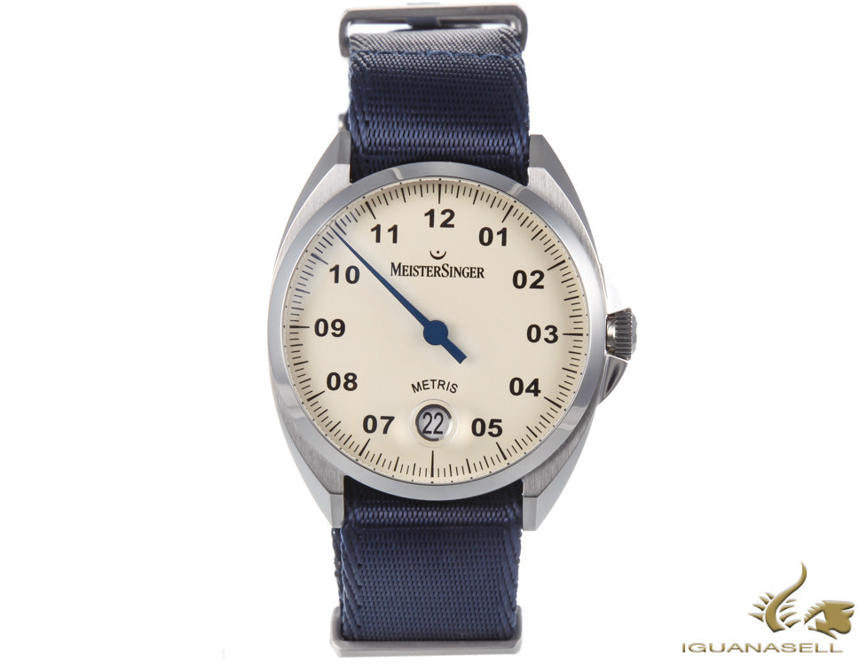 Montre automatique Meistersinger Metris Ivory, 38 mm, nylon bleu, ME903-SNY04