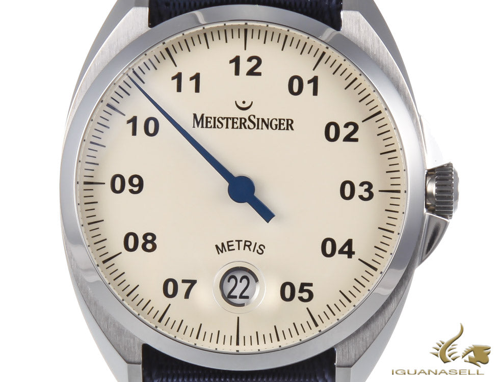 Meistersinger Metris Ivory Automatic Watch, 38mm, Blue nylon, ME903-SNY04