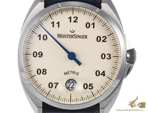 Montre automatique Meistersinger Metris Ivory, 38 mm, nylon bleu, ME903-SNY04