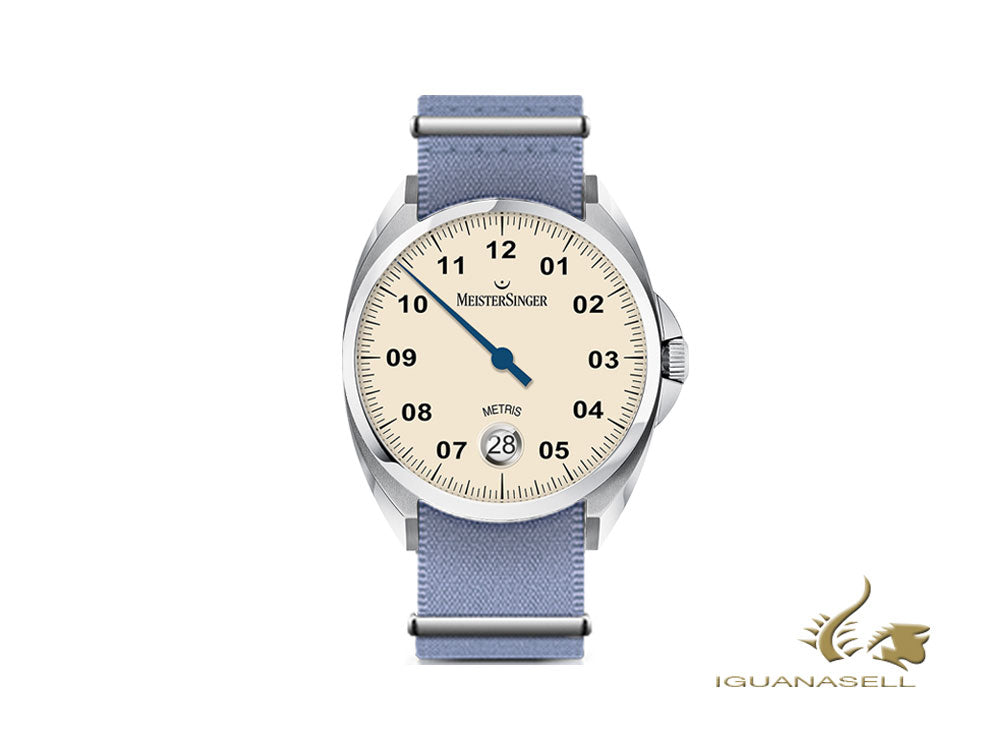 Montre automatique Meistersinger Metris Ivory, 38 mm, nylon bleu, ME903-SNY041