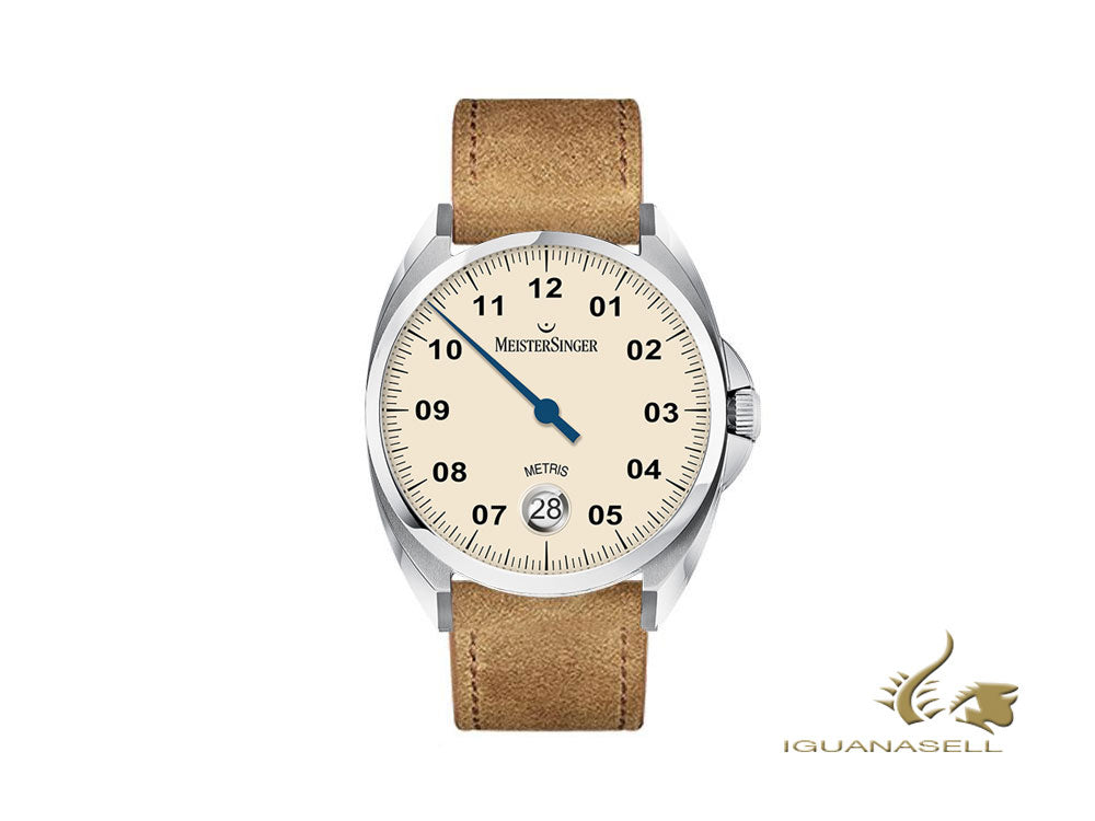 Montre automatique Meistersinger Metris Ivory, 38 mm, bracelet en cuir, ME903-SV03