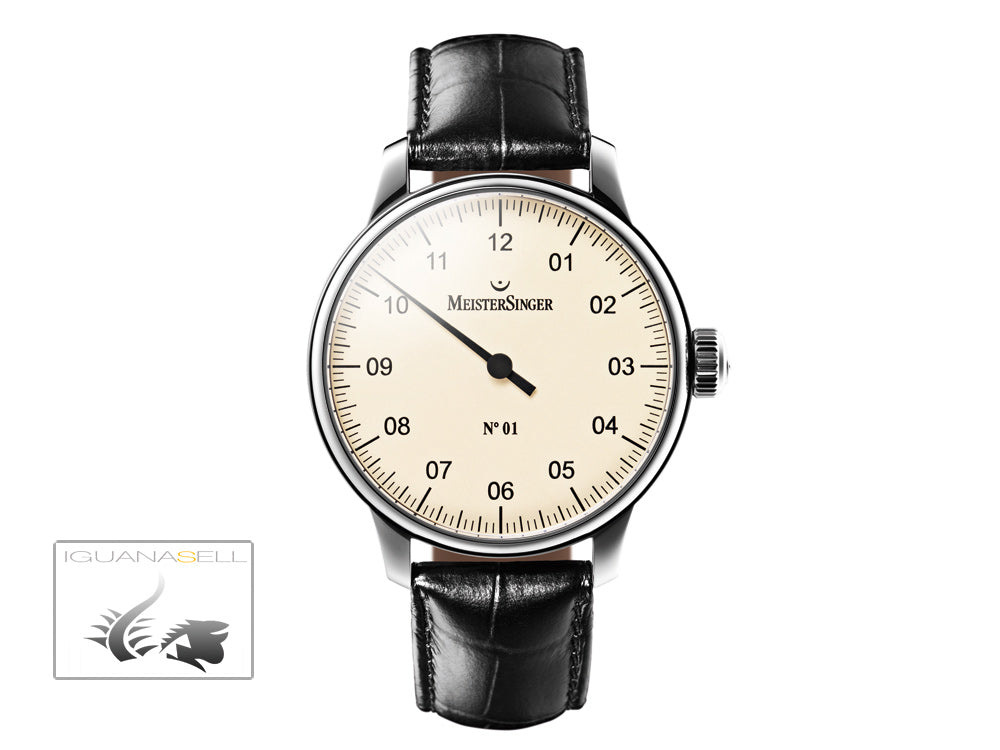 Montre Meistersinger N1, remontage manuel, ETA 2801-2, 43 mm. Bracelet en cuir