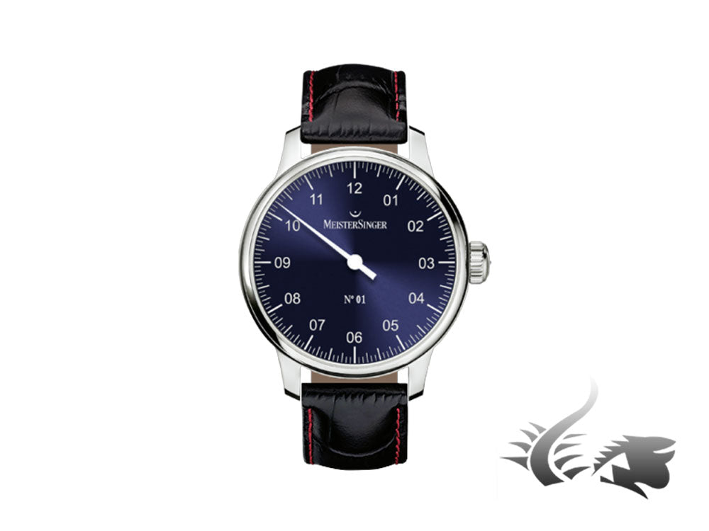 Meistersinger N1 Watch, Manual winding, Sunburst blue, Leather, AM3308-SG01R