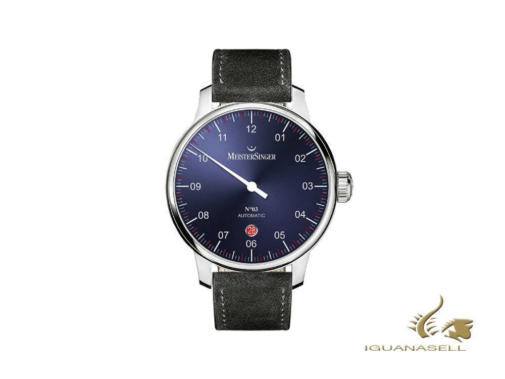 Montre automatique Meistersinger N3 - 40 mm, bleu, 40 mm, noir, jour, DM908-SV01