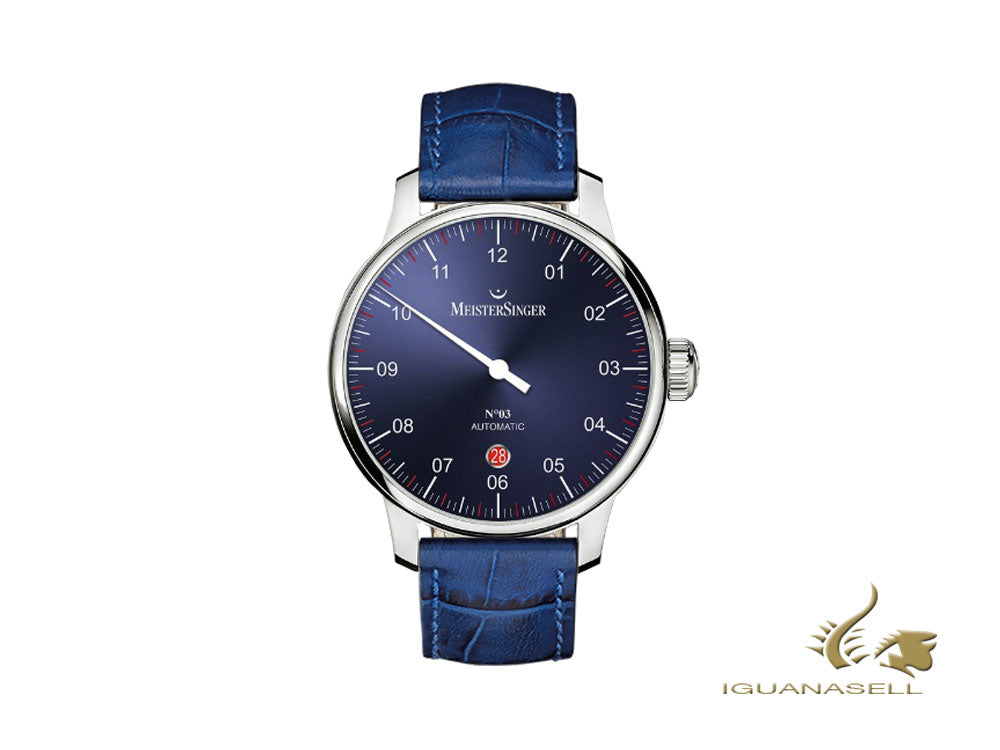 Montre automatique Meistersinger N3 - 40 mm, bleu, 40 mm, bleu, jour, DM908-SG04