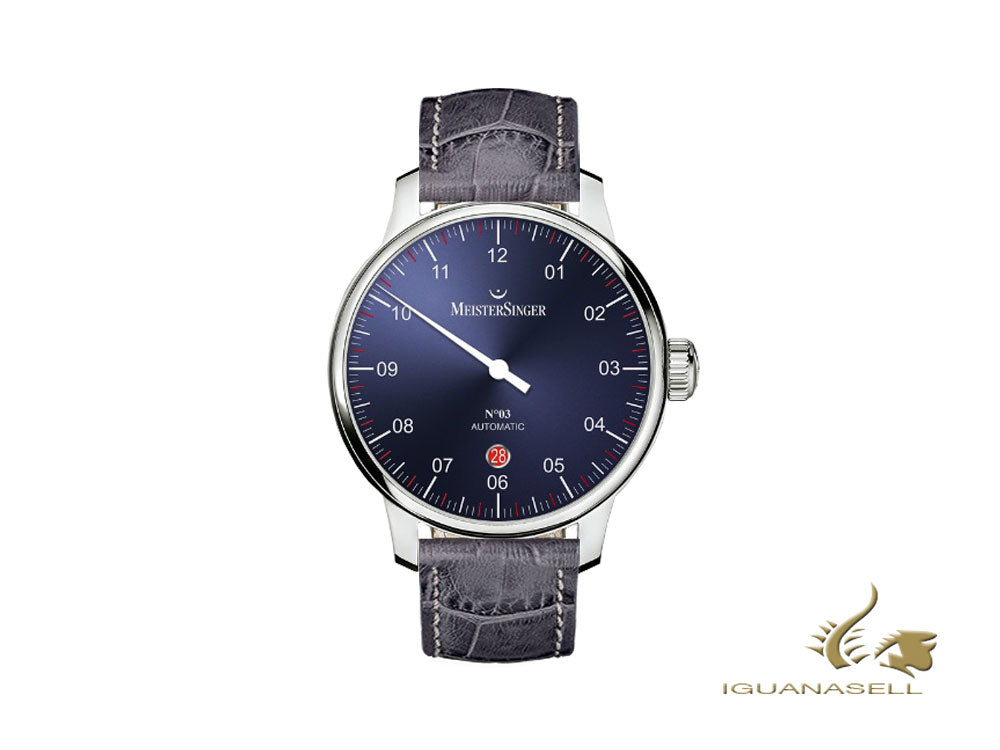 Montre automatique Meistersinger N3 - 40 mm, bleu, 40 mm, gris, jour, DM908-SG06