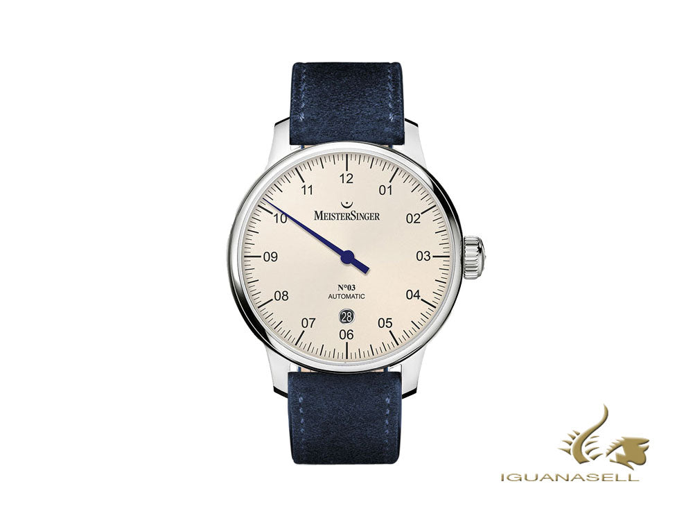 Montre automatique Meistersinger N3 - 40 mm, ivoire, 40 mm, bleu, jour, DM903-SV14