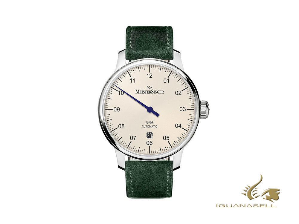 Meistersinger N3 - 40 mm Automatic Watch, Ivory, 40mm, Green, Day, DM903-SV17