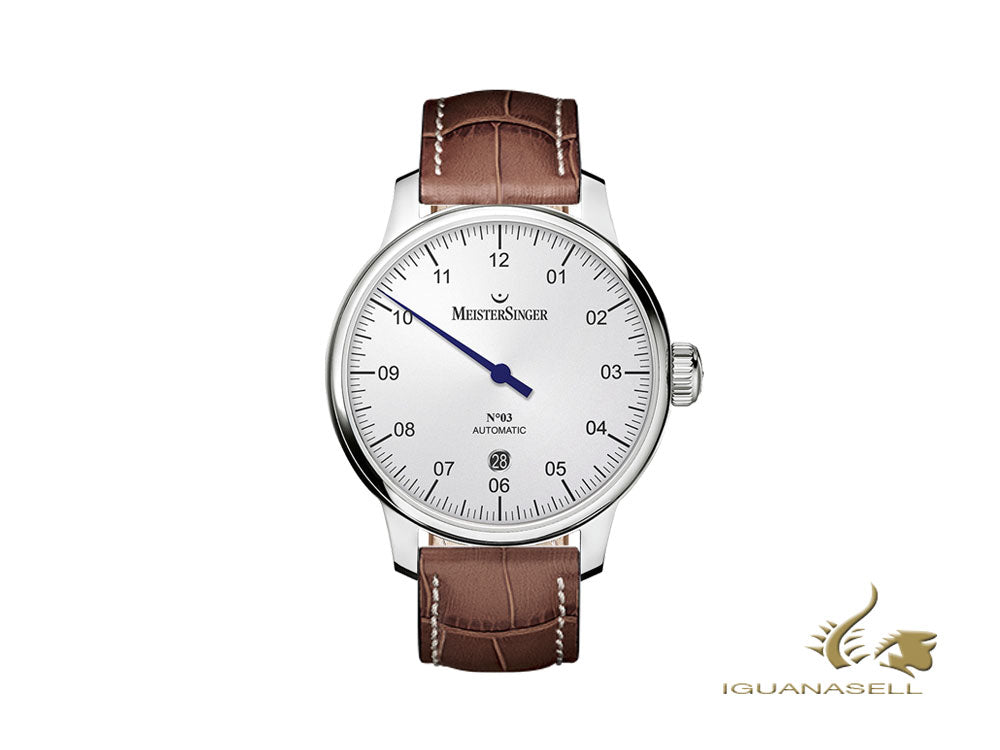 Montre automatique Meistersinger N3 - 40 mm, blanche, 40 mm, marron, jour, DM901-SG02W