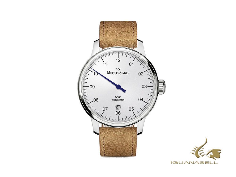 Montre automatique Meistersinger N3 - 40 mm, blanche, 40 mm, marron, jour, DM901-SV03