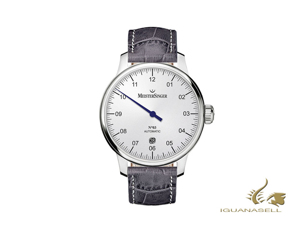 Montre automatique Meistersinger N3 - 40 mm, blanche, 40 mm, gris, jour, DM901-SG06W