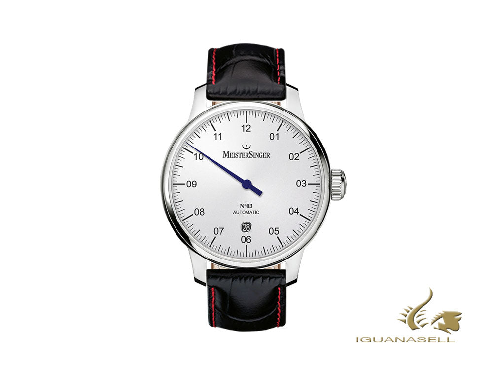 Meistersinger N3 - 40 mm Automatic Watch, White, ETA 2824-2, 40mm, Black&Red