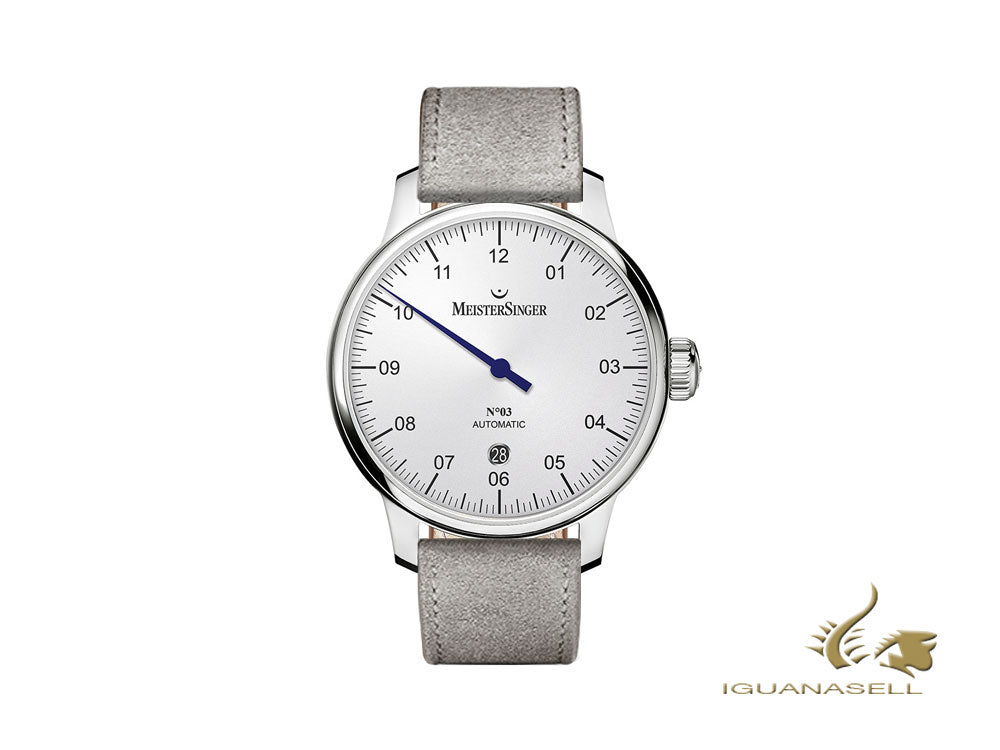 Montre automatique Meistersinger N3 - 40 mm, blanche, ETA 2824-2, 40 mm, gris, jour