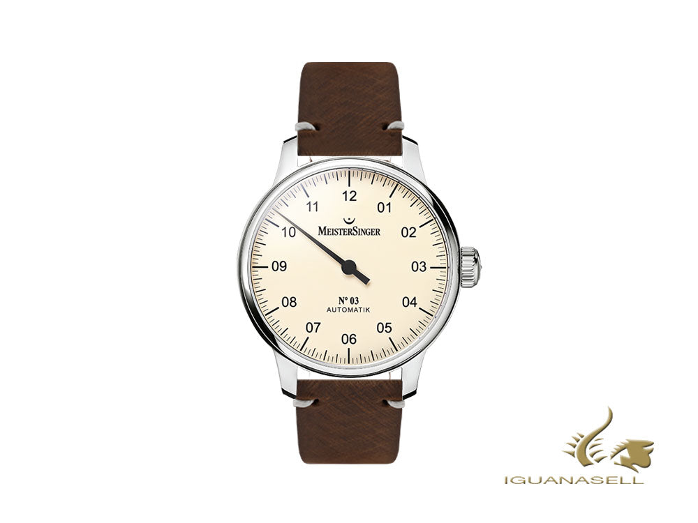 Meistersinger N3 Automatic Watch, ETA 2824-2, 43 mm, Ivory, AM903-SVSL02