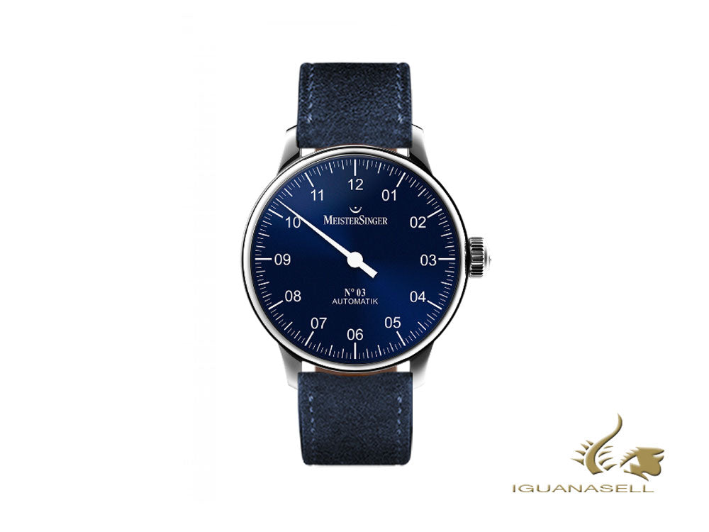 Montre automatique Meistersinger N3, ETA 2824-2, 43 mm, bleu, 38 heures, AM908-SV14