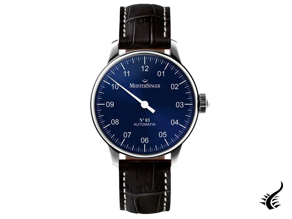 Meistersinger N3 Automatic Watch, ETA 2824-2, 43mm. Black Leather strap, AM908