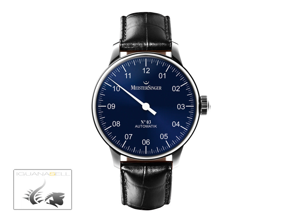 Meistersinger N3 Automatic Watch, ETA 2824-2, 43mm. Black Leather strap, AM908