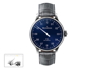 Montre automatique Meistersinger N3, ETA 2824-2, 43 mm, bracelet en cuir gris, AM908